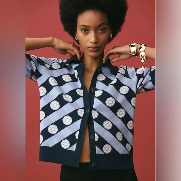 Maeve Kinsley Collared Crop Cardigan Sweater Y2K SZ M - Picture 2 of 10